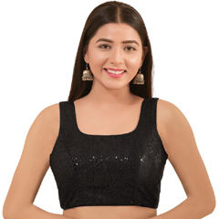 Black and Grey color Blouse in Silk fabric with Sequence, Thread work