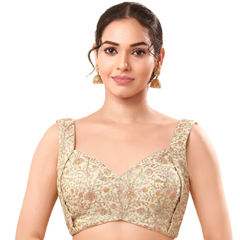Gold color Blouse in Silk fabric with Embroidered, Sequence, Thread work