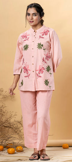 Pink and Majenta color Co-ords Set in Cotton Flex fabric with Embroidered, Resham, Thread work