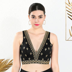 Black and Grey color Blouse in Silk fabric with Embroidered, Thread, Zari work