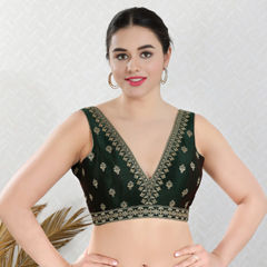 Green color Blouse in Silk fabric with Embroidered, Thread, Zari work