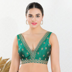 Green color Blouse in Silk fabric with Embroidered, Thread, Zari work