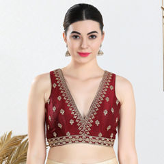 Red and Maroon color Blouse in Silk fabric with Embroidered, Thread, Zari work