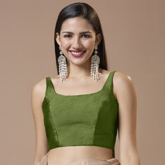 Green color Blouse in Silk fabric with Thread work