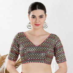 Black and Grey color Blouse in Georgette fabric with Mirror, Thread work