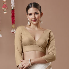 Beige and Brown color Blouse in Silk fabric with Thread work