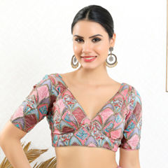 Pink and Majenta color Blouse in Silk fabric with Embroidered, Printed work