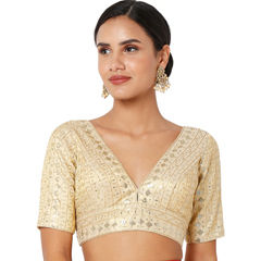 Gold color Blouse in Tissue fabric with Sequence work