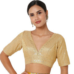 Gold color Blouse in Tissue fabric with Sequence work
