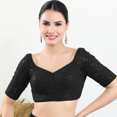 Black and Grey color Blouse in Georgette fabric with Embroidered, Sequence work