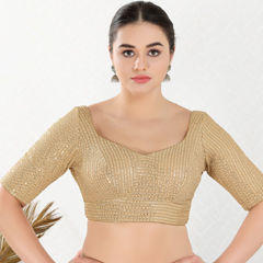 Gold color Blouse in Georgette fabric with Embroidered, Sequence work