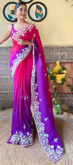 Purple and Violet color Saree in Faux Georgette fabric with Sequence work