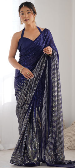 Blue color Saree in Georgette fabric with Sequence work