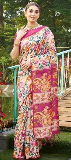 Multicolor color Saree in Tussar Silk fabric with Floral, Printed work