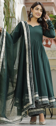 Green color Salwar Kameez in Cotton fabric with Gota Patti work