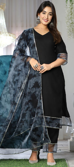 Black and Grey color Salwar Kameez in Rayon fabric with Gota Patti work