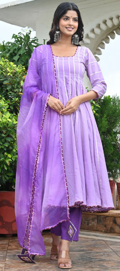 Purple and Violet color Salwar Kameez in Cotton fabric with Gota Patti work