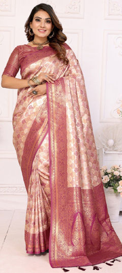 Pink and Majenta color Saree in Banarasi Silk fabric with Weaving, Zari work