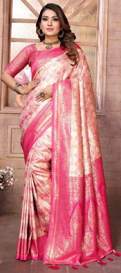 Pink and Majenta color Saree in Banarasi Silk fabric with Weaving, Zari work