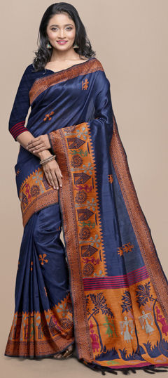 Blue color Saree in Raw Silk fabric with Weaving work