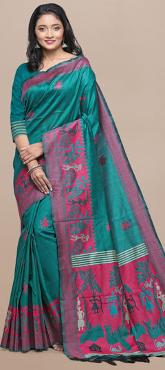 Green color Saree in Raw Silk fabric with Weaving work