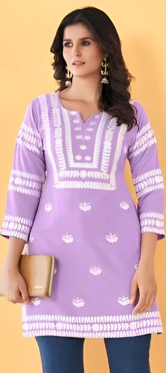 Purple and Violet color Kurti in Rayon fabric with Embroidered work