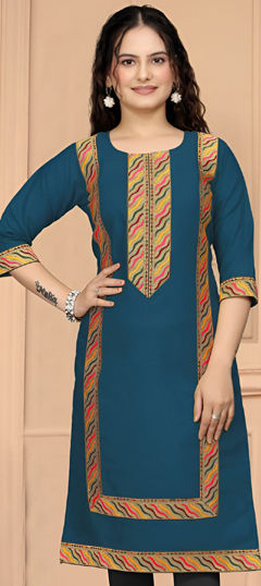 Blue color Kurti in Cotton fabric with Lace work