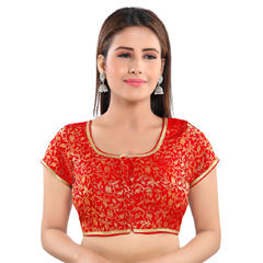 Red and Maroon color Blouse in Brocade fabric with Lace work