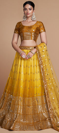 Yellow color Lehenga in Silk fabric with Embroidered, Sequence work