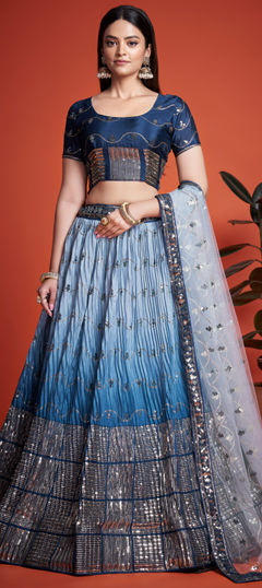 Blue color Lehenga in Silk fabric with Embroidered, Sequence work