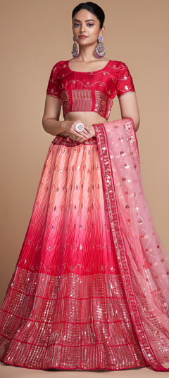 Pink and Majenta color Lehenga in Silk fabric with Embroidered, Sequence work