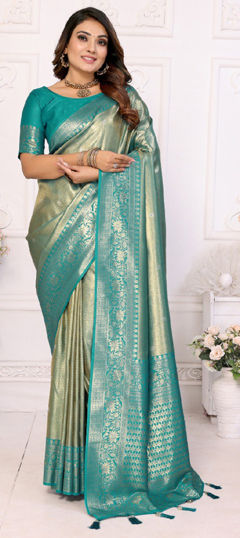 Blue color Saree in Banarasi Silk fabric with Weaving work