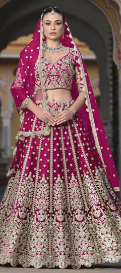 Pink and Majenta color Lehenga in Net fabric with Embroidered, Sequence, Thread, Zari work