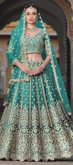 Blue color Lehenga in Net fabric with Embroidered, Sequence, Thread, Zari work