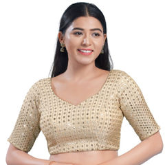 Gold color Blouse in Silk fabric with Sequence, Thread work