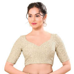 Gold color Blouse in Silk fabric with Sequence, Thread work