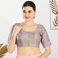 Black and Grey color Blouse in Art Silk fabric with Thread work