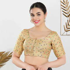 Gold color Blouse in Brocade fabric with Weaving work