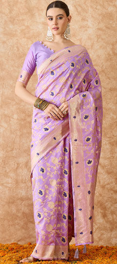 Purple and Violet color Saree in Banarasi Silk fabric with Weaving, Zari work