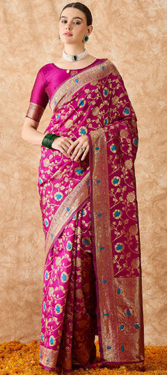 Pink and Majenta color Saree in Banarasi Silk fabric with Weaving, Zari work