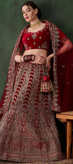 Purple and Violet color Lehenga in Velvet fabric with Embroidered, Stone, Thread, Zari work