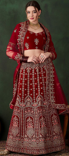 Purple and Violet color Lehenga in Velvet fabric with Embroidered, Stone, Thread, Zari work