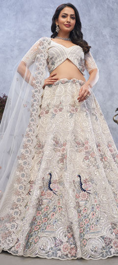 White and Off White color Lehenga in Net fabric with Embroidered, Sequence, Stone work