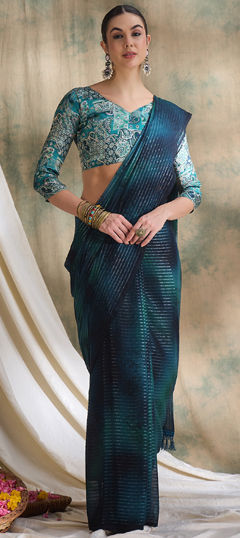 Blue color Saree in Art Silk fabric with Printed work