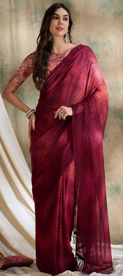 Red and Maroon color Saree in Art Silk fabric with Printed work