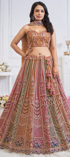 Multicolor color Lehenga in Net fabric with Embroidered, Sequence, Stone, Thread work