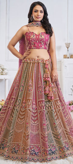 Multicolor color Lehenga in Net fabric with Embroidered, Sequence, Stone, Thread work