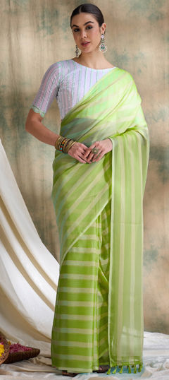 Green color Saree in Art Silk fabric with Sequence, Zari work