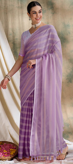 Purple and Violet color Saree in Art Silk fabric with Sequence, Zari work