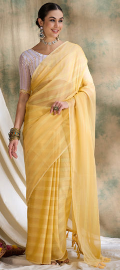 Yellow color Saree in Art Silk fabric with Sequence, Zari work